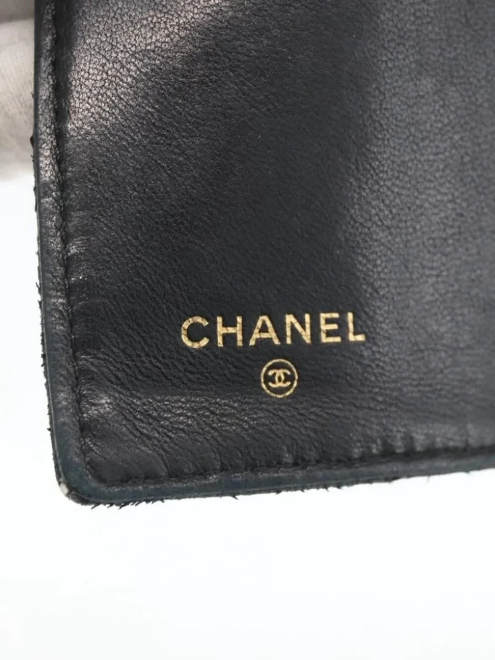 CHANEL Bicolore Card Case Lamb Skin Black CC Auth INZ119
